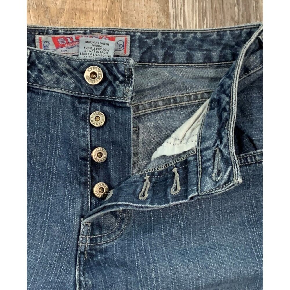 Silver Jeans Flare Pants Womens Size 25/31 Denim Button Fly Mid Rise Blue Cotton - Picture 3 of 15